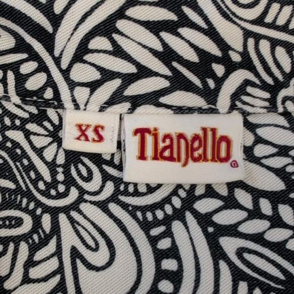 Tianello Womens XS Button Up Sleeveless Top Floral Black White Tencel Blouse - Picture 5 of 13